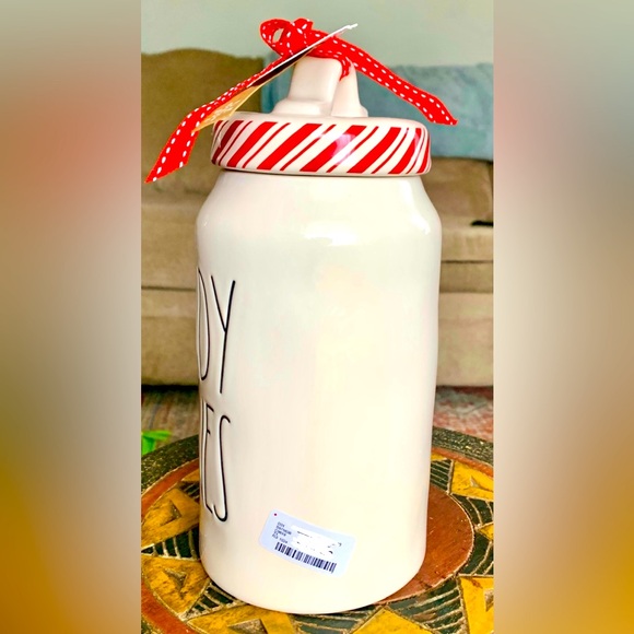 RaeDunn CANDY CANES Cylinder Christmas Canister Holiday Cookie Jar Farmhouse NEW - Picture 6 of 14
